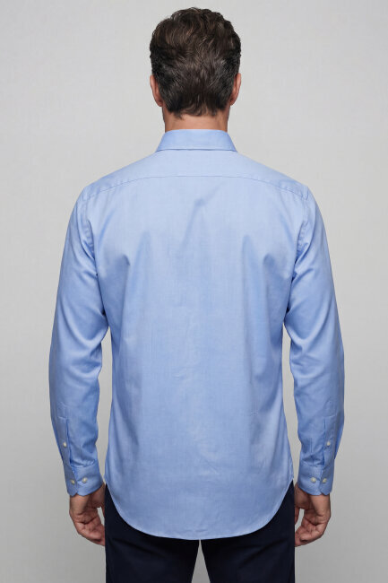 Regular Fit Klasik Yaka Düğmeli Mavi Erkek Gömlek - 2