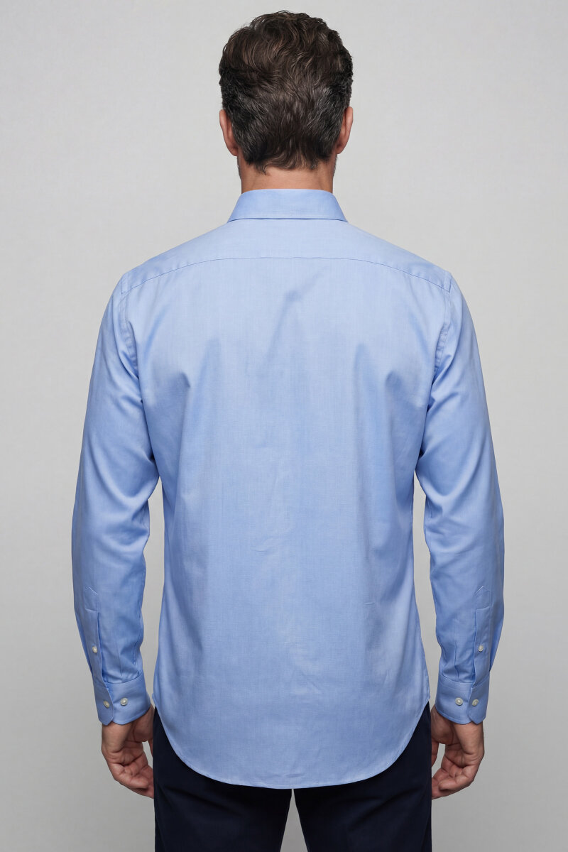 Regular Fit Klasik Yaka Düğmeli Mavi Erkek Gömlek - 2