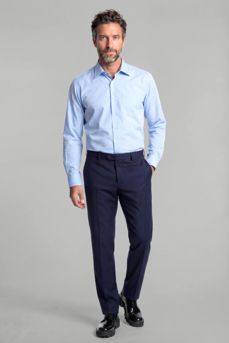 Regular Fit Klasik Yaka Mavi Pamuk Erkek Gömlek - 3