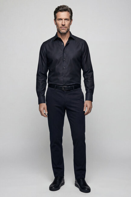 Regular Fit Klasik Yaka Siyah Cepsiz Erkek Gömlek - 4