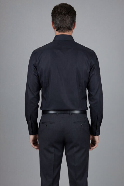 Regular Fit Klasik Yaka Siyah Cepsiz Erkek Gömlek - 2