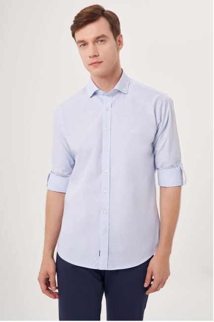 Regular Fit Kol İçi Apoletli Açık Mavi Spor Erkek Gömlek - 4