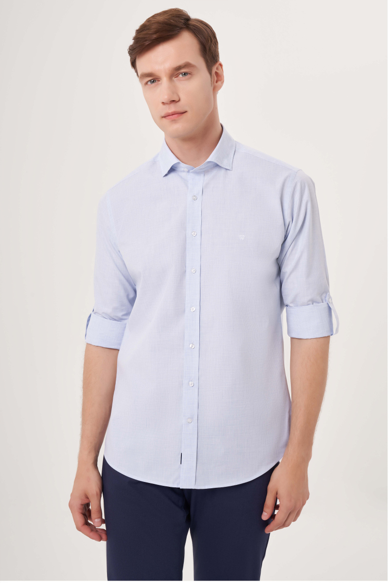 Regular Fit Kol İçi Apoletli Açık Mavi Spor Erkek Gömlek - 4