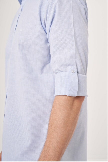 Regular Fit Kol İçi Apoletli Açık Mavi Spor Erkek Gömlek - 5