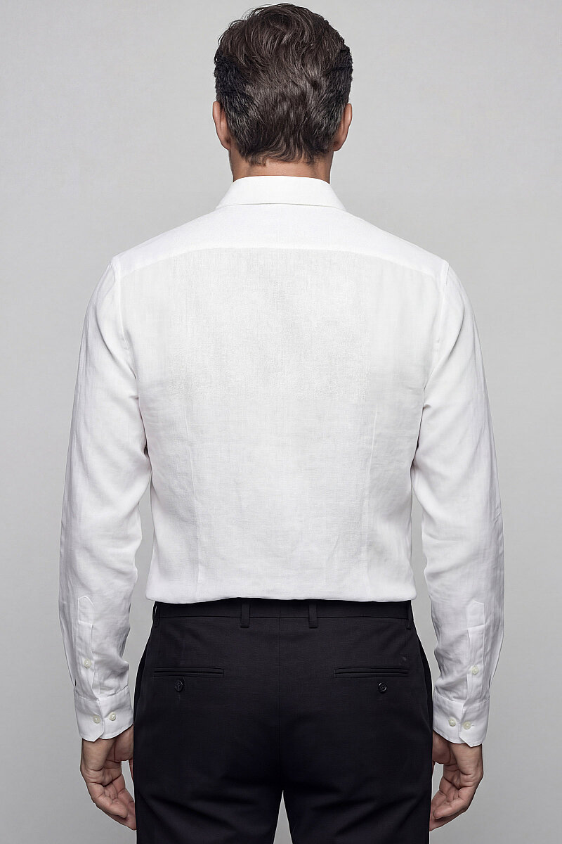 Regular Fit Kol İçi Apoletli Keten Beyaz Erkek Gömlek - 2