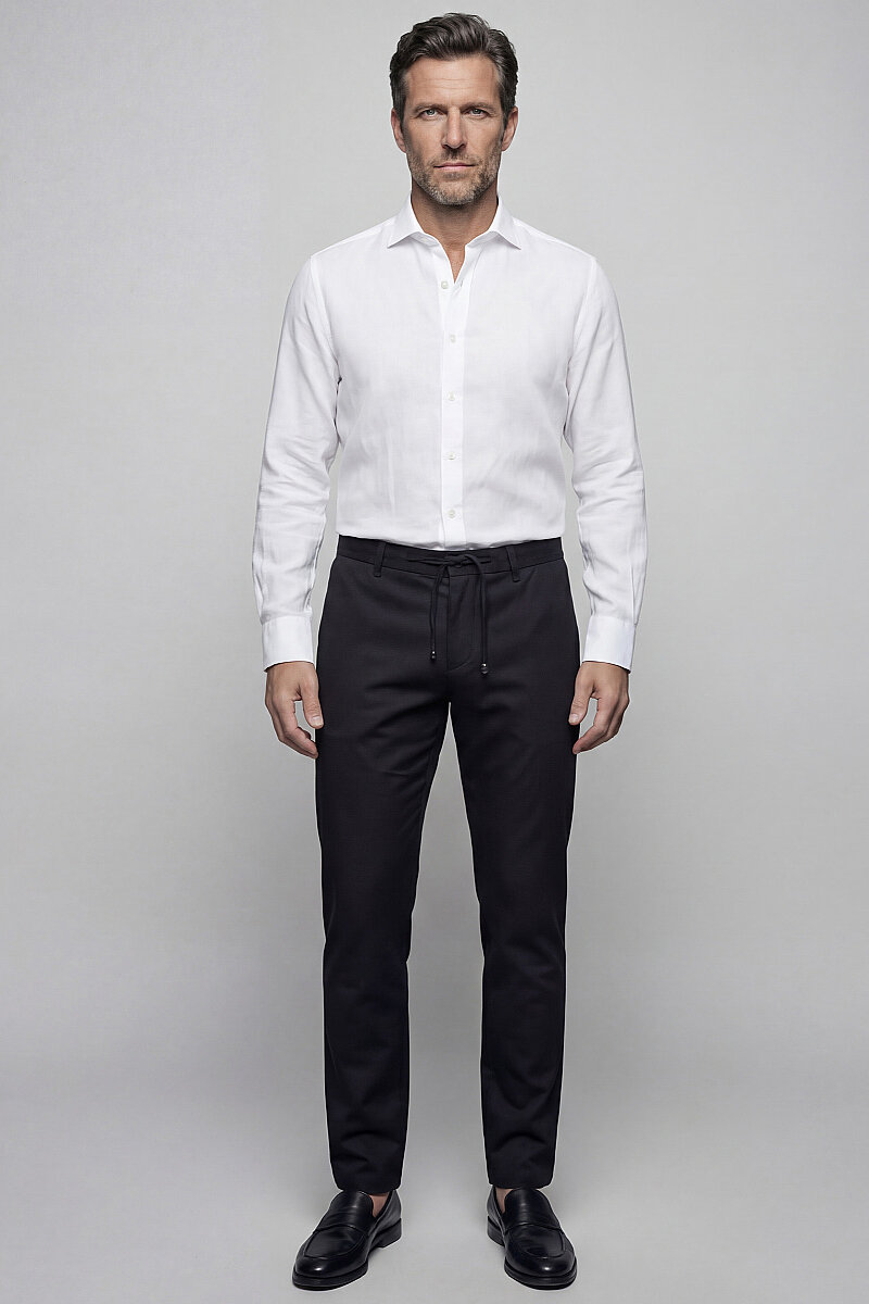 Regular Fit Kol İçi Apoletli Keten Beyaz Erkek Gömlek - 5