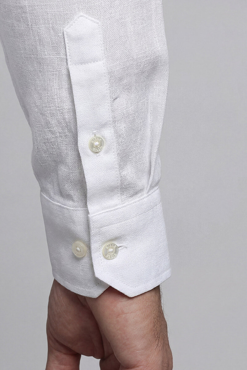 Regular Fit Kol İçi Apoletli Keten Beyaz Erkek Gömlek - 4