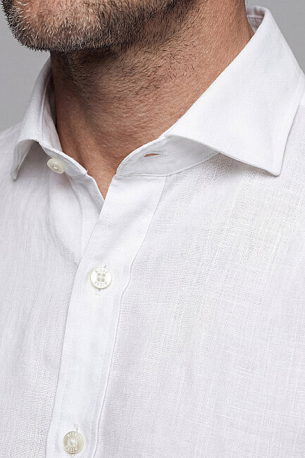 Regular Fit Kol İçi Apoletli Keten Beyaz Erkek Gömlek - 3
