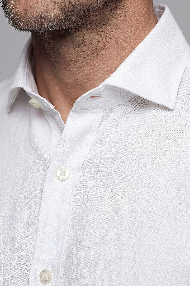 Regular Fit Kol İçi Apoletli Keten Beyaz Erkek Gömlek - 3
