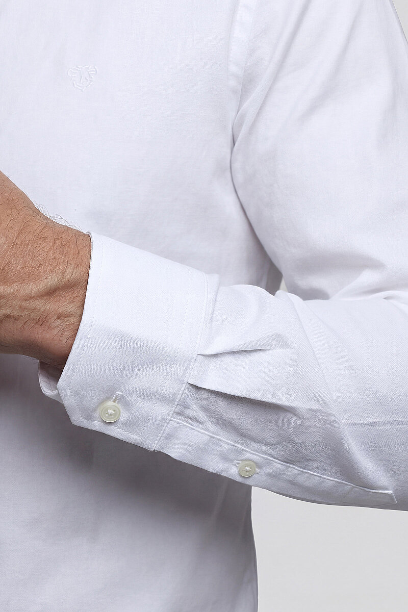 Regular Fit Kol İçi Apoletli Pamuk Beyaz Erkek Gömlek - 5