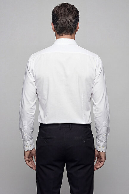 Regular Fit Kol İçi Apoletli Pamuk Beyaz Erkek Gömlek - 2