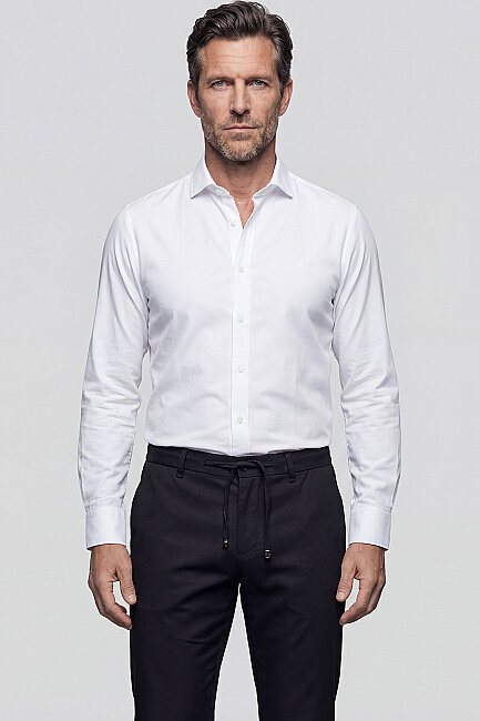 Regular Fit Kol İçi Apoletli Pamuk Beyaz Erkek Gömlek - 1
