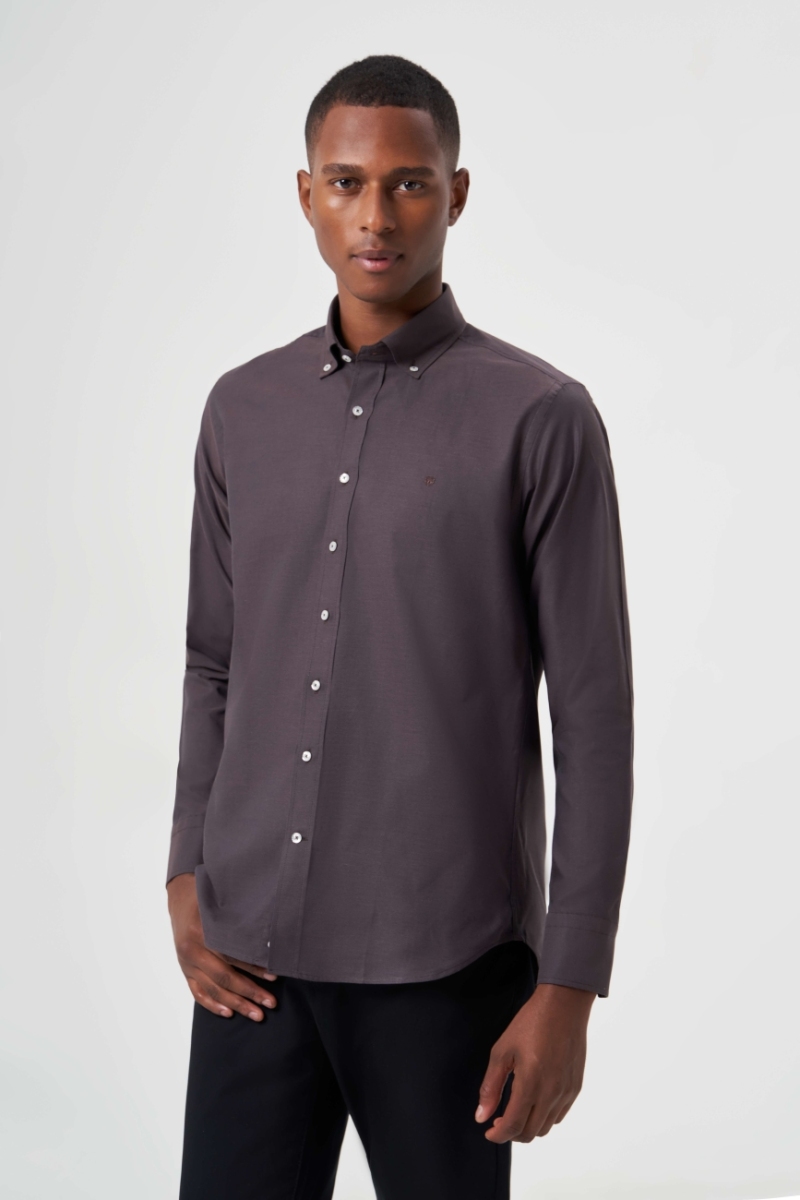 Regular Fit Koyu Kahve Basic Erkek Gömlek - 1