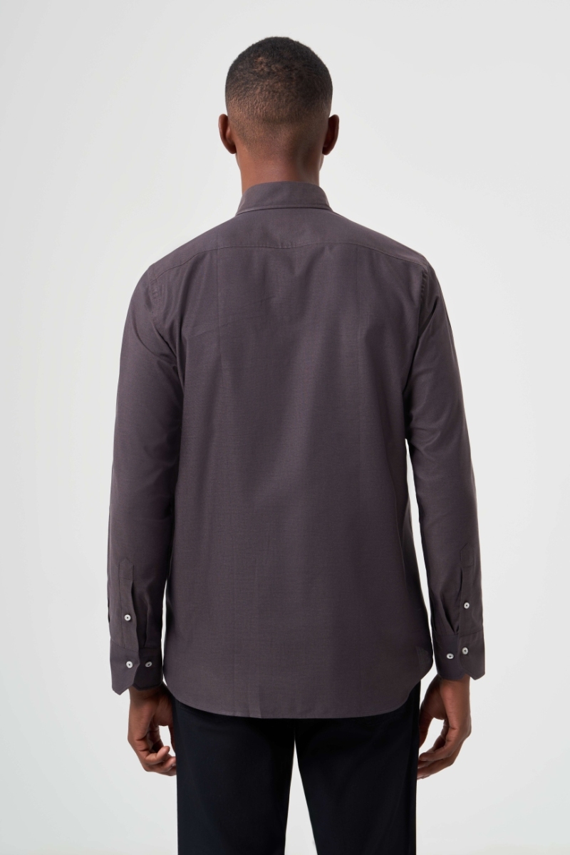 Regular Fit Koyu Kahve Basic Erkek Gömlek - 2