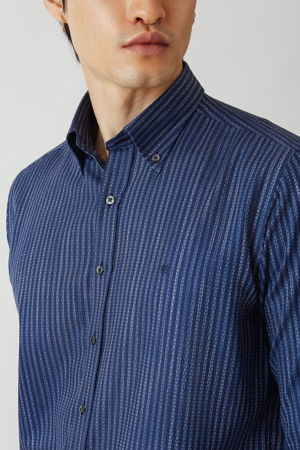 Regular Fit Lacivert Düğmeli Yaka Spor Erkek Gömlek - 3