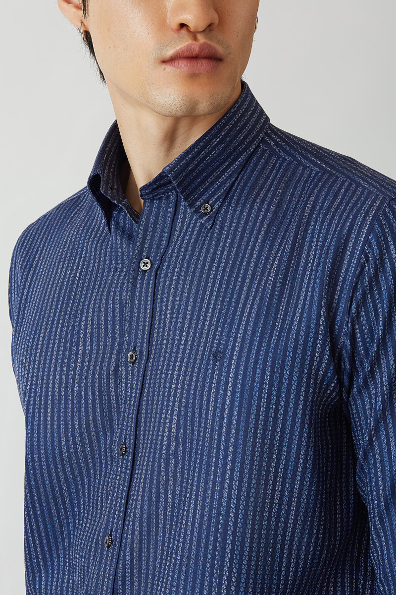 Regular Fit Lacivert Düğmeli Yaka Spor Erkek Gömlek - 3