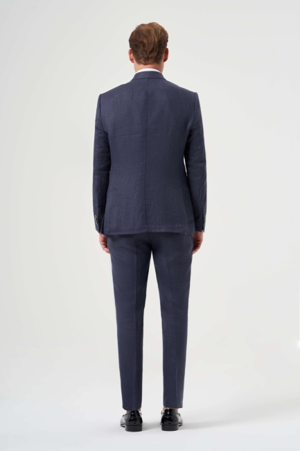 Regular Fit Lacivert Erkek Pamuk Keten Takım Elbise (1)