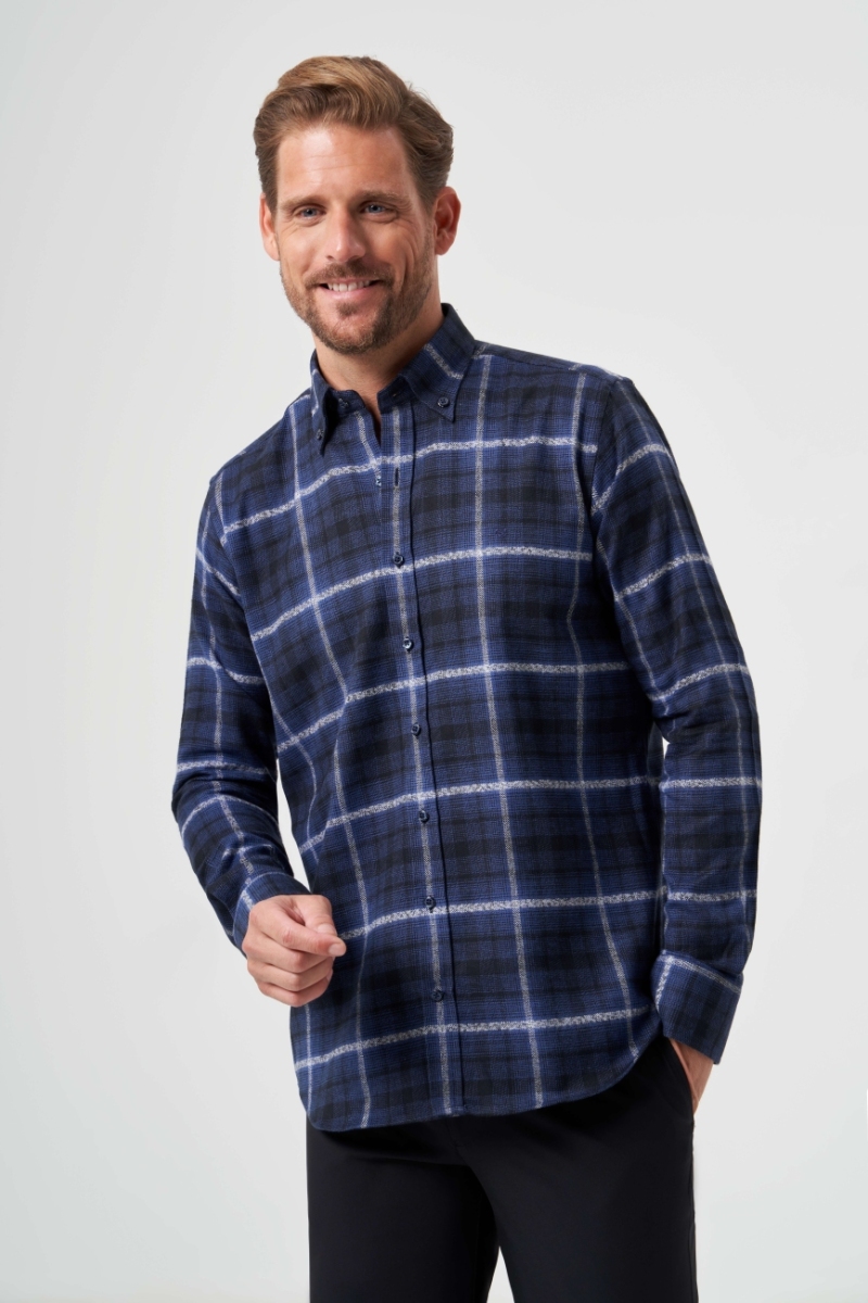 Regular Fit Lacivert Flanel Basic Erkek Gömlek - 1