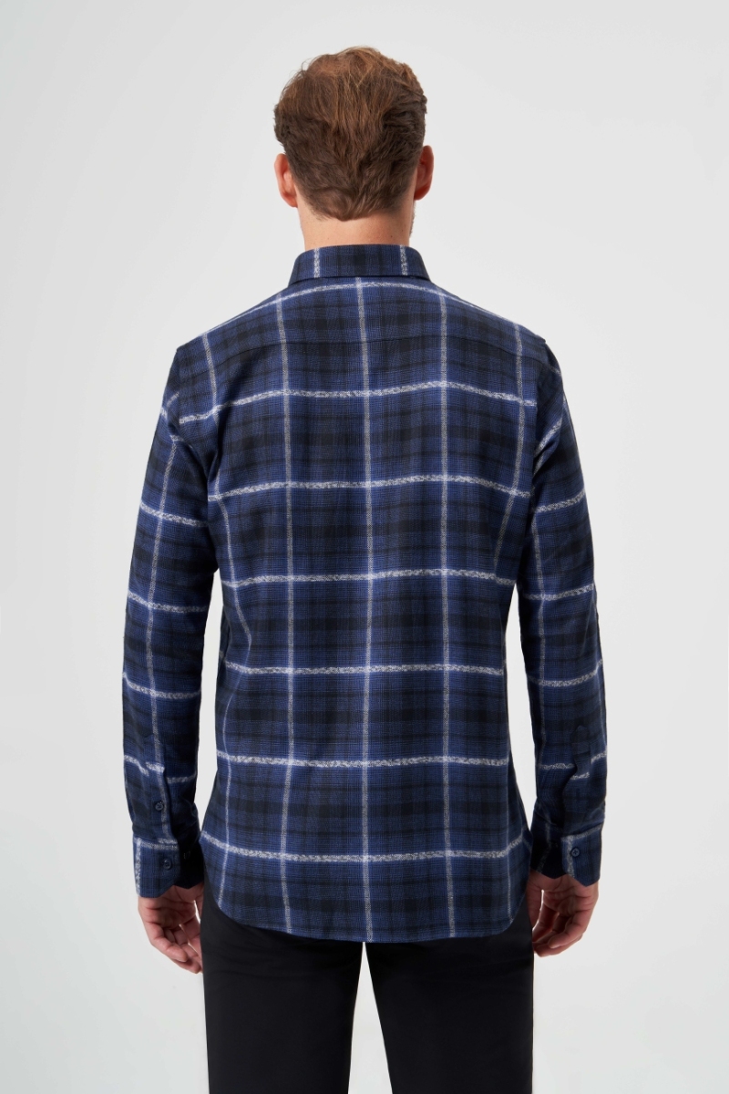 Regular Fit Lacivert Flanel Basic Erkek Gömlek - 2