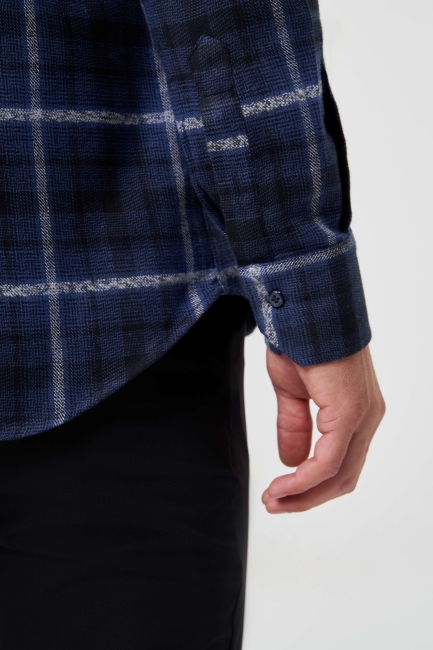 Regular Fit Lacivert Flanel Basic Erkek Gömlek - 3