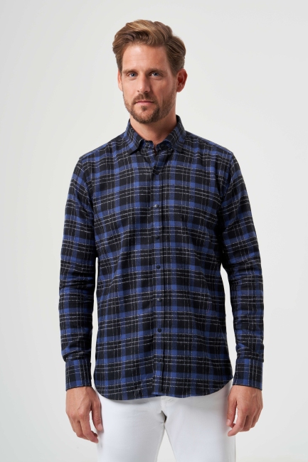 Regular Fit Lacivert Flanel Çıtçıtlı Erkek Gömlek - 3