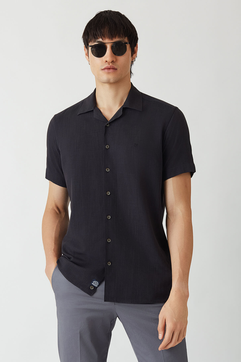 Regular Fit Lacivert Kısa Kollu Basic Erkek Gömlek - 4