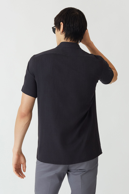 Regular Fit Lacivert Kısa Kollu Basic Erkek Gömlek - 2