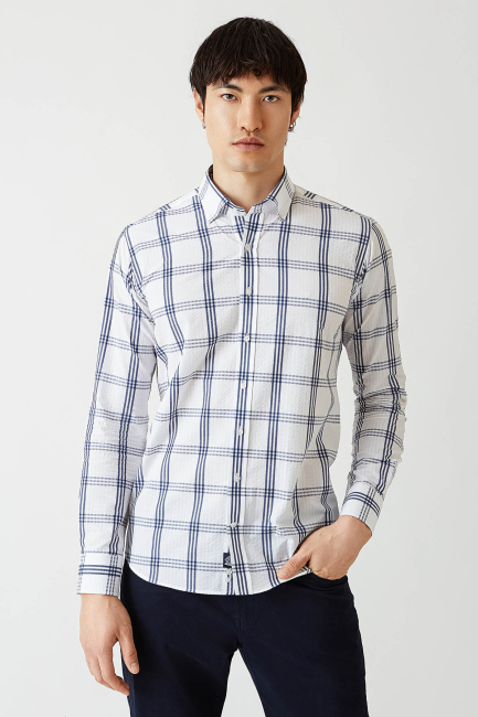 Regular Fit Lacivert Paşa Yaka Spor Erkek Gömlek - 1