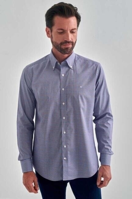 Regular Fit Lacivert Uzun Kollu Spor Erkek Gömlek - 1