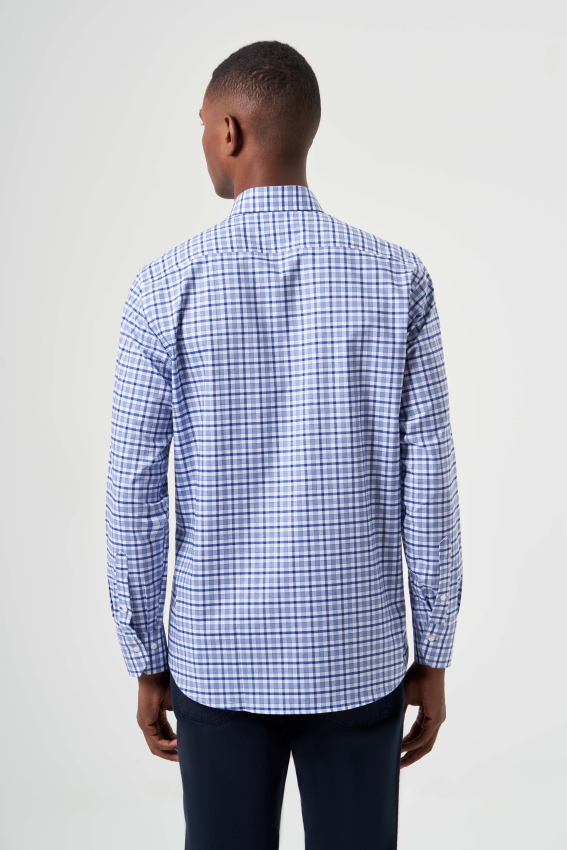 Regular Fit Lacivert Yazlık Ekose Paşa Yaka Spor Erkek Gömlek - 2