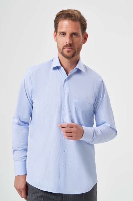 Regular Fit Mavi Basic Klasik Erkek Gömlek - 1