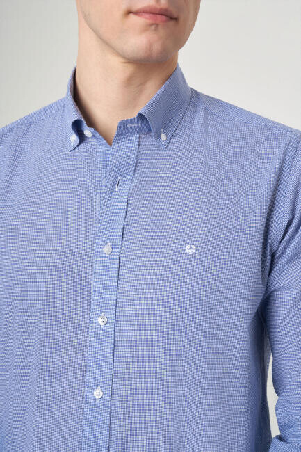 Regular Fit Mavi Basic Spor Erkek Gömlek - 3