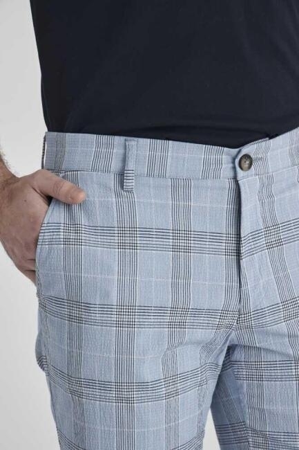 Regular Fit Mavi Ekoseli Bermuda Erkek Şort - 3