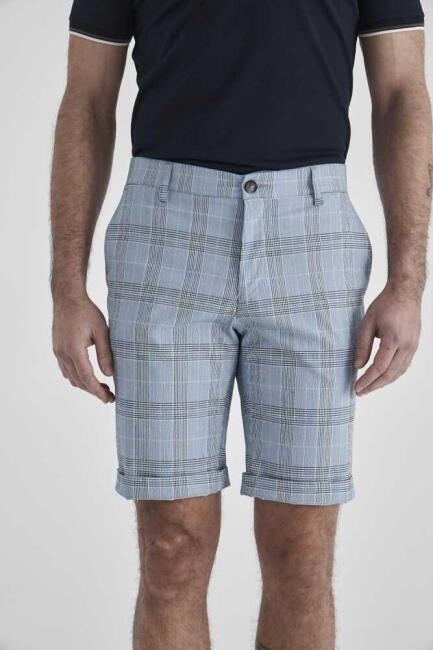 Regular Fit Mavi Ekoseli Bermuda Erkek Şort - 5