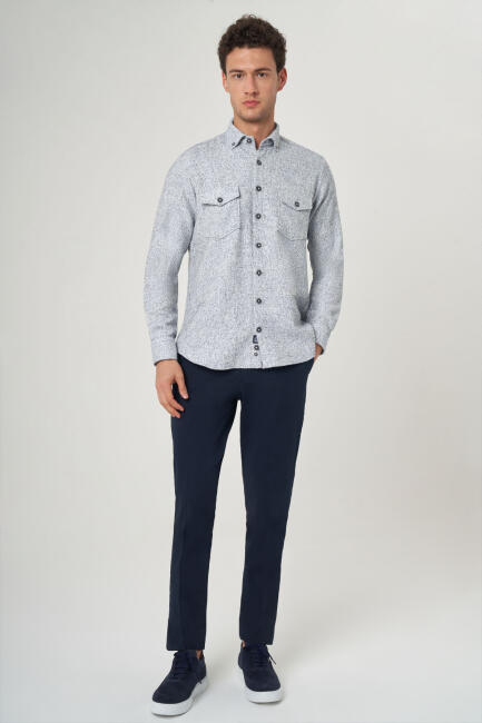 Regular Fit Mavi Flanel Erkek Gömlek - 3