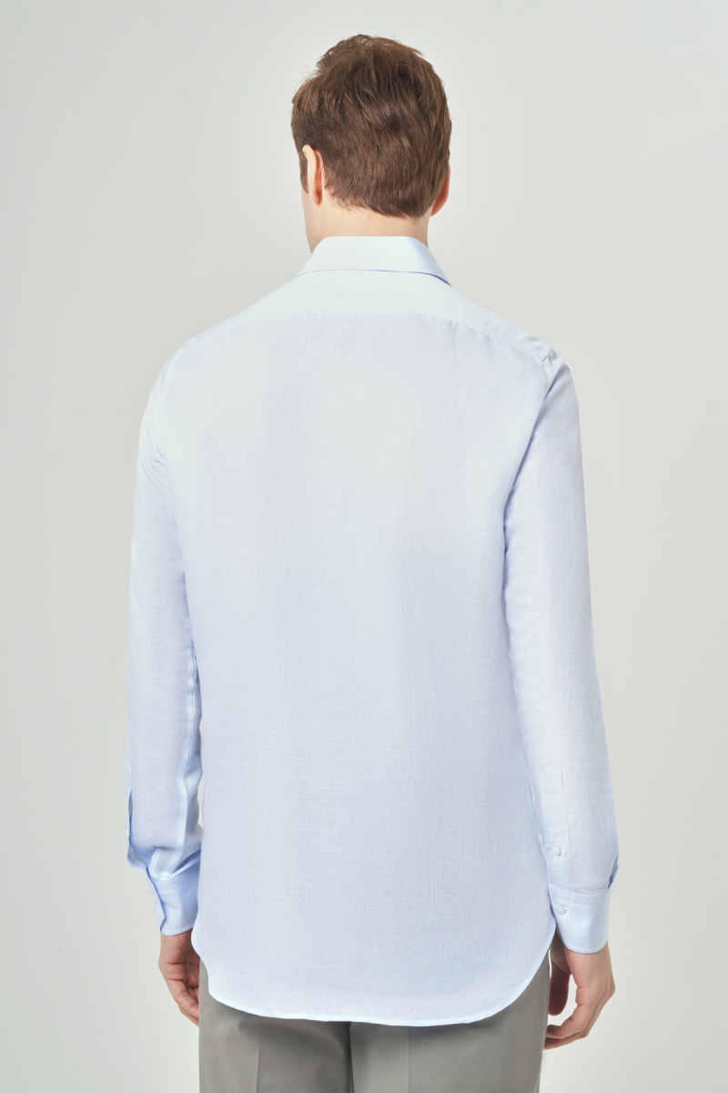 Regular Fit Mavi Gabardin Spor Yaka Uzun Kollu Erkek Gömlek - 2