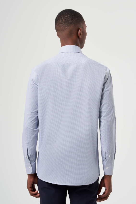 Regular Fit Mavi İtalyan Kumaş Klasik Erkek Gömlek - 2