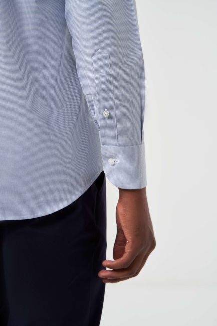 Regular Fit Mavi İtalyan Kumaş Klasik Erkek Gömlek - 4