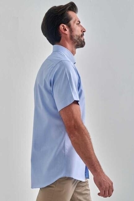 Regular Fit Mavi Kısa Kol Paşa Yaka Spor Erkek Gömlek - 5