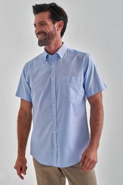 Regular Fit Mavi Kısa Kol Paşa Yaka Spor Erkek Gömlek - 6