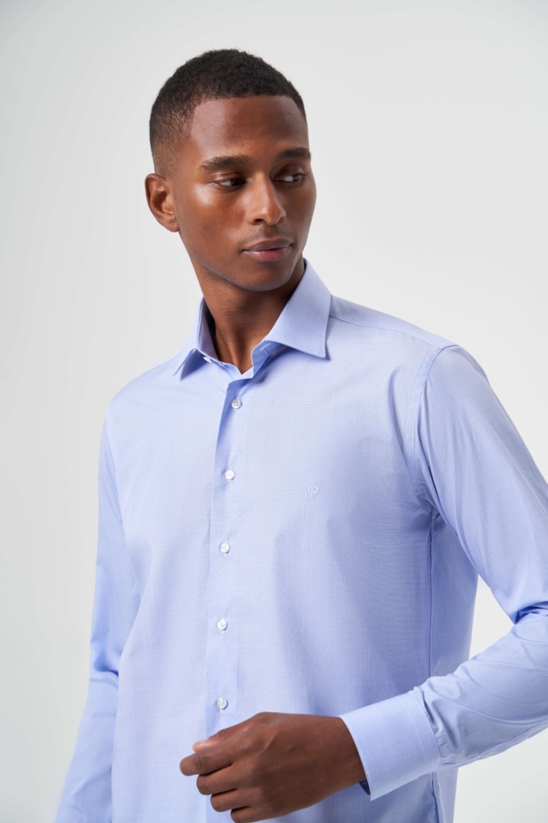 Regular Fit Blue Classic Men's Shirt - 5