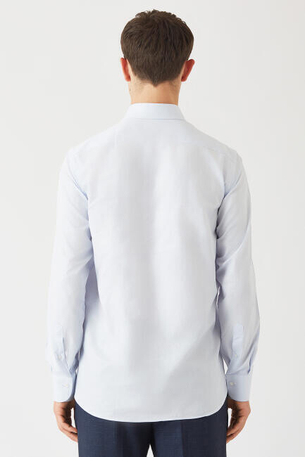 Regular Fit Mavi Klasik C Yaka Uzun Kollu Erkek Gömlek - 2