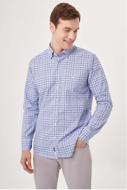 Regular Fit Mavi Paşa Yaka Yazlık Spor Erkek Gömlek - 1
