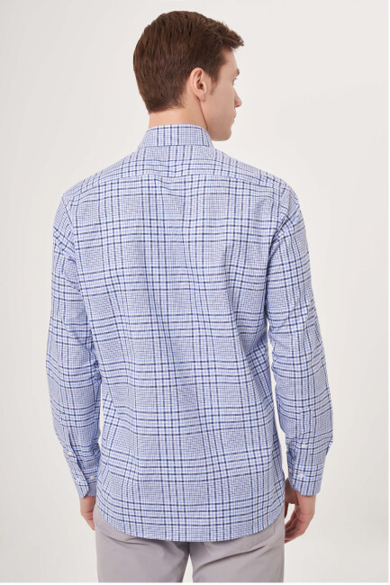 Regular Fit Mavi Paşa Yaka Yazlık Spor Erkek Gömlek - 2