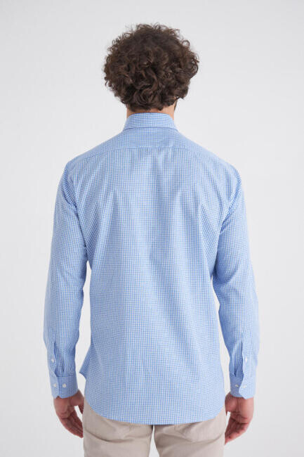 Regular Fit Mavi Uzun Kol Uzun Kollu Spor Erkek Gömlek - 2