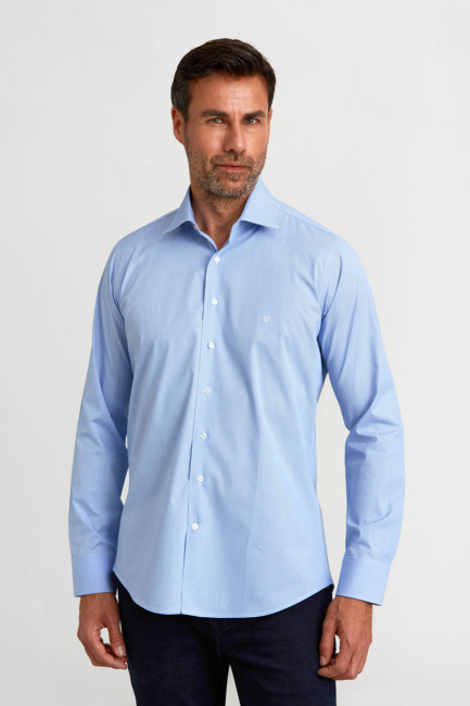 Regular Fit Mavi Uzun Kollu Klasik Erkek Gömlek - 1