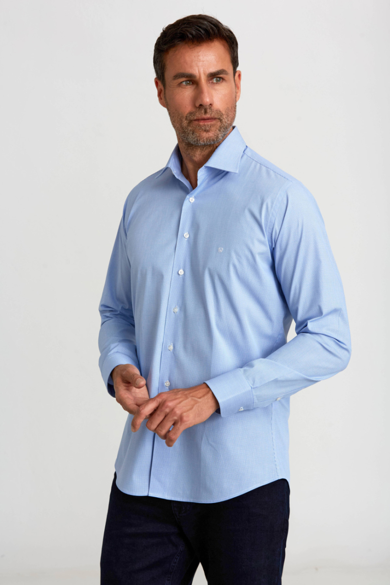 Regular Fit Mavi Uzun Kollu Klasik Erkek Gömlek - 5