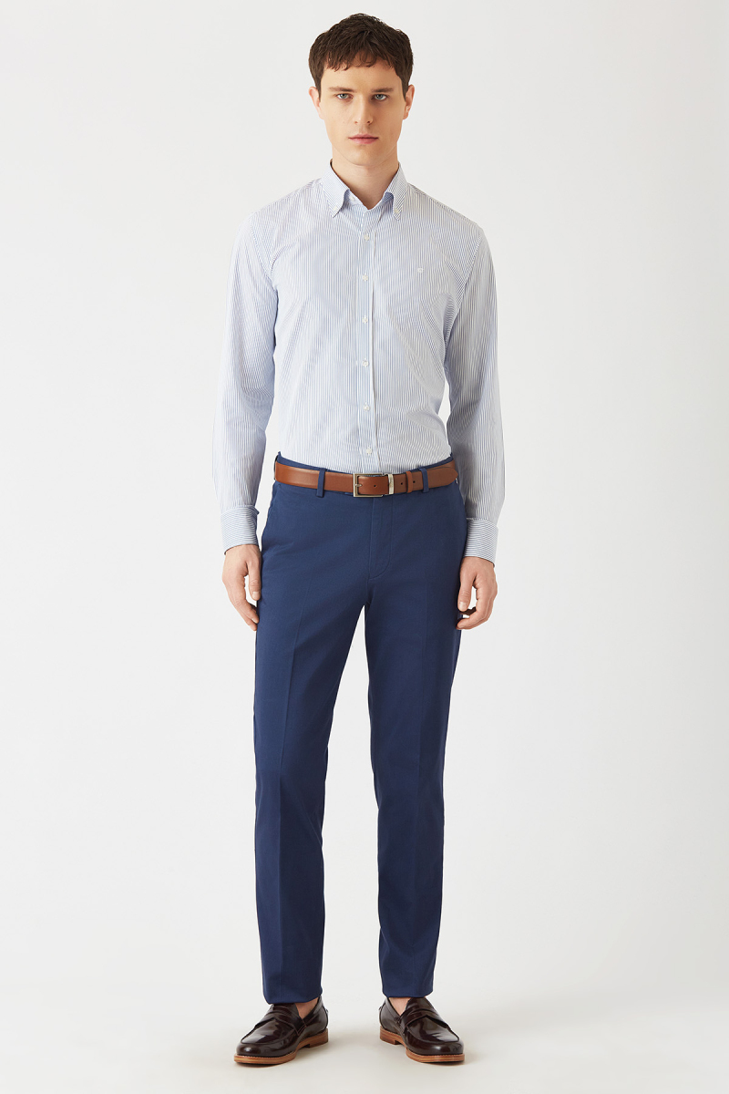 Regular Fit Mavi Uzun Kollu Spor Erkek Gömlek - 4