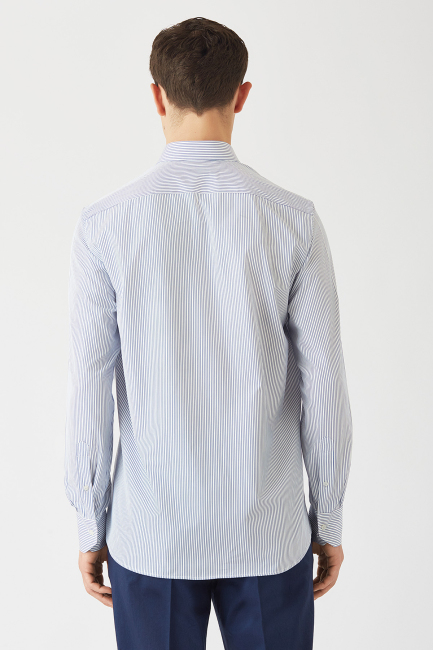 Regular Fit Mavi Uzun Kollu Spor Erkek Gömlek - 2