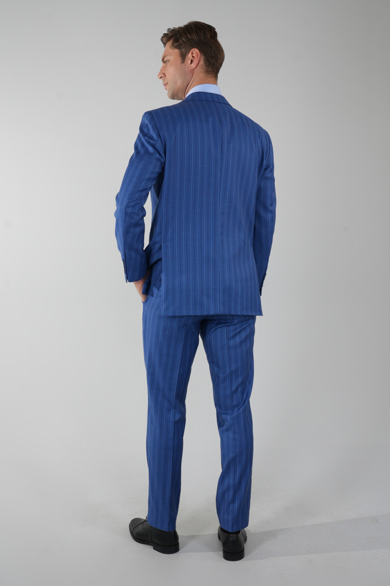 Regular Fit Mono Yaka Çift Yırtmaç 6 Drop Erkek Mavi Takım Elbise (1)